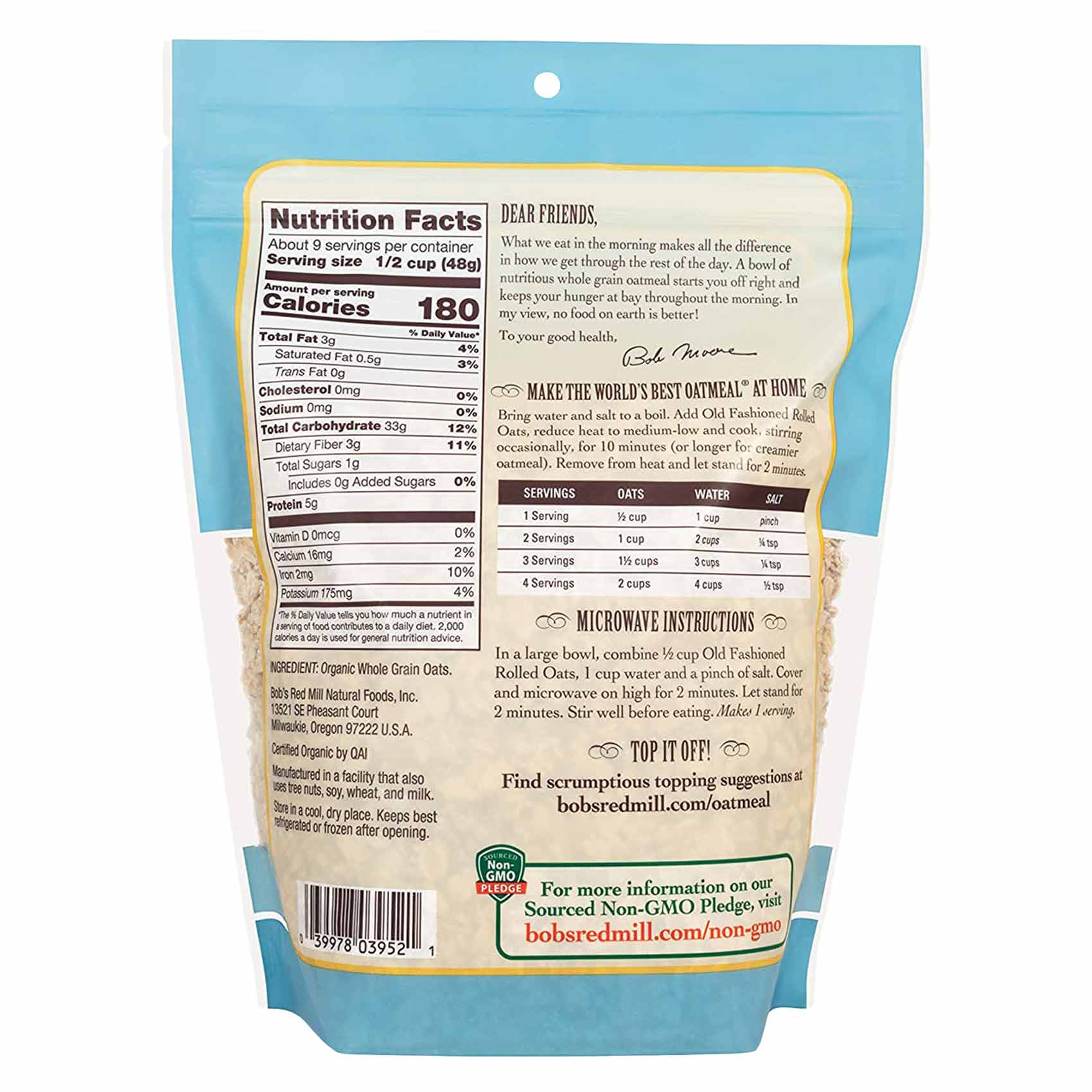 Bob's Red Mill Organic Old Fashioned Rolled Oats Whole Grain 454 Gram product thumbnail 2