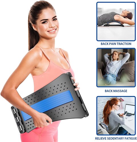 Generic Back Stretcher - 3 Heights Adjustable Back Stretcher For Pain Relief, Lower Back Stretcher With Massaging Points &amp; Cushion Foam, Spine Deck For Office Chair, Car, Travel(Blue)