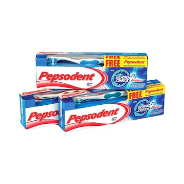 Pepsodent Germicheck Toothpaste With Toothbrush Multicolour 150g Pack of 3