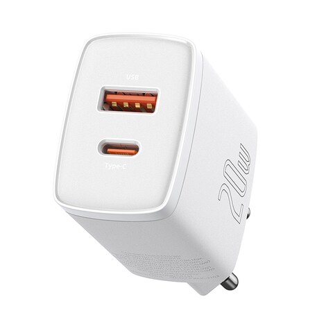 Baseus 20W USB C PD Fast Charger Dual Port Type-C Quick QC3.0 Wall Adapter EU Plug White