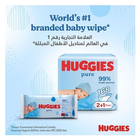 Huggies Pure Baby Wipes, 99% Pure Water Wipes, 1 Pack x 56 Wipes