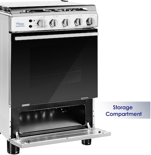 Super General Freestanding Gas-Cooker 4-Burner Full-Safety, Stainless-Steel Cooker, Gas Oven With Rotisserie, Thermostat, Auto-Ignition, Silver, 60 x 60 x 85 cm, SGC-601-FS, 1 Year Warranty