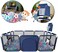 SKY-TOUCH Safety Large Portable Play Pen For Twin, Baby And Toddler Indoor Outdoor Baby Playpen With Extra Tall Size, Fun Activities and Basketball Hoop - Blue