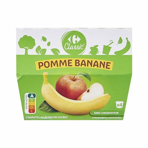 Carrefour Apple Banana Fruit Compote 100g Pack of 4