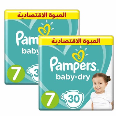 Pampers Baby-Dry Diapers Size 7 15kg+ Jumbo Pack 30 Diapers Pack of 2