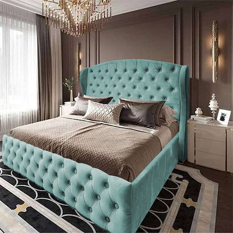 إن هاوس سيرين هيكل سرير منجد بالمخمل - نفر - 200×100 سم - تركواز
