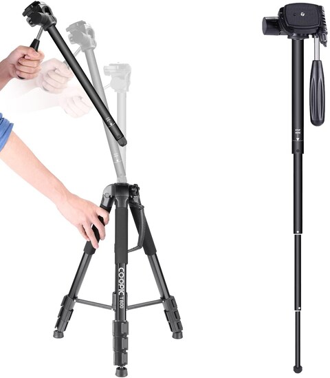 COOPIC T800 Portable 69.5 inches/176.5 centimeters Aluminium Alloy Camera Tripod Monopod with 3-Way Swivel Pan Head,Bag for DSLR Camera,DV Video Camcorder,Load up to 8.8 pounds/4 kilograms