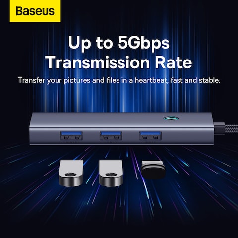 Baseus 4 In 1 Port USB C Hub To USB 3.0 Extension Compatible For MacBook Pro Air Samsung S22 Ultra Huawei Mate XS 2 P50 MateBook LG Chromebook iPad Pro Air 5 Dell XPS 15 Space Grey