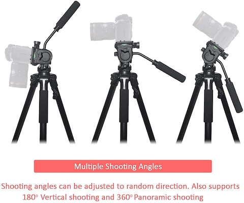 COOPIC CP-VT05 III, Foldable Tripod with MAX Height 190cm/74.80inch with Horizontal Fluid Pan Head for Camera and Camcorder Photography Load up to 5kg.