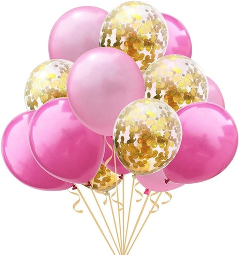 Party Time 15Pcs 12inch Clear Latex Ballons and Golden Sequins Confetti Ballon Wedding Decoration Happy Birthday balloons Party Supplies, Pink &amp; Golden