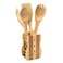 Royalford 4 Pieces Pure Bamboo Wooden Solid Turner, Spatula, Slotted Spoon &amp; Spoon Kitchen Essentials Cooking Utensils Tool Set