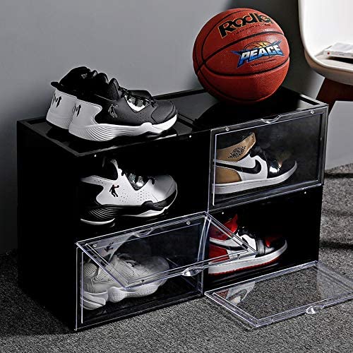 Lushh Shoe Storage Box, Side Open High Quality storage Organizer Boxes - Stores Shoes Size up to UK 46 (Big Size), 6 Box Set (Black)