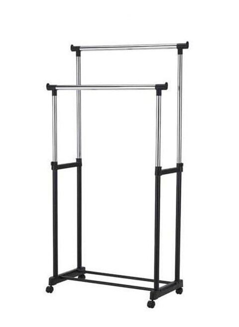 Generic Cloth Rack 2 Pole, Metal Black Double Pole Telescopic Clothes Hanger Black