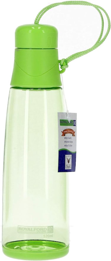 Royalford Rf7277Gr 520ml Water Bottle - Portable Cap Water Bottle, Travel Flask With Hanging Loop, Air Tight &amp; Leak Proof, 100% Eco-Friendly, Perfect For Water, Juice, Shakes &amp; More