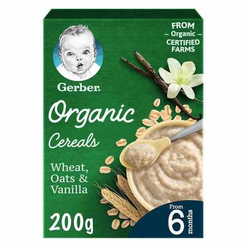 Gerber Organic Infant Cereals Wheat Oats And Vanilla Green 200g