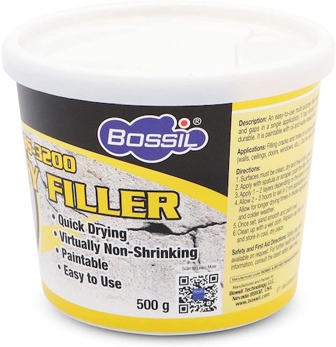 Bossil All-Purpose Putty, Putty Filler, Spackling For Drywall, Quick Drying, Designed For Interior And Exterior Home Use, Paintable, Permanent, Non-Shrinking, 500G