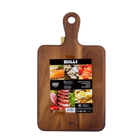 BILLI&reg; Wooden Chopping Board with Handle - Acacia Wood Pizza Peel/Cutting Board/Serving Tray, Pizza Paddle, Brown 40 X 23 X2Cm