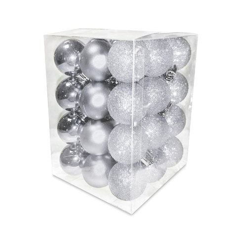 Christmas Balls Shiny Matt Glitter Silver 3cm 36Ct