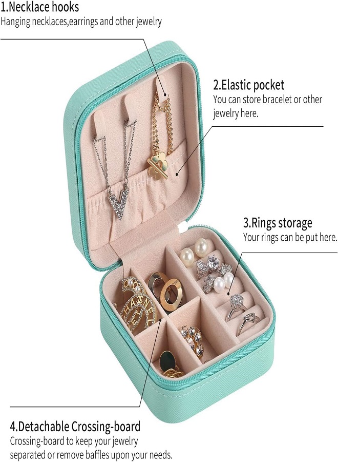 Mini Jewelry Travel Case, PU Leather Small Jewelry Organizer Box, Portable Jewelry Display Storage Holder Boxes for Womens Ring Pendant Earring Necklace Bracelet, Gift Boxes for Girls