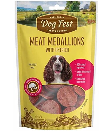 Dog Fest Medallions With Ostrich For Adult Dogs 90g
