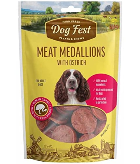 Dog Fest Medallions With Ostrich For Adult Dogs 90g