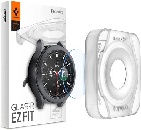 Spigen GLAStR EZ Fit [2-Pack] designed for Samsung Galaxy Watch 4 CLASSIC (46mm) Tempered Glass Screen Protector with Auto Align technology tray