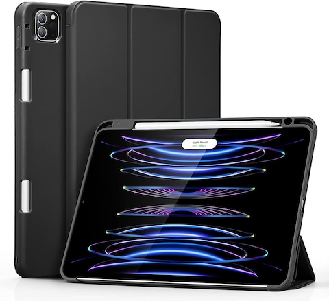 ESR Pencil Case Compatible With iPad Pro 11 Inch (2022/2021, 4th/3rd Generation), Built-In Pencil Holder, Pencil 2 Support, Flexible Back Cover, Trifold Stand, Auto Sleep/Wake, Rebound Series, Black