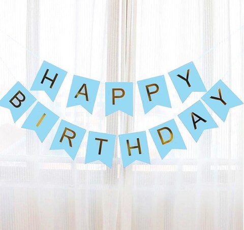 AMFIN&reg; (8 inch) Happy Birthday Banner Bunting Flag / Banner for Birthday Party / Birthday Decoration Material - Sky Blue