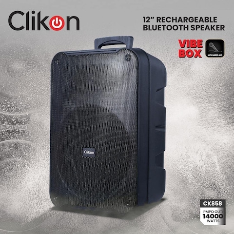 Clikon Portable Rechargeable Bluetooth Speaker with Mic, 8 inch Woofer, LED display, Dynamic Light Show, 2400mAh Battery, Black, 2 Years Warranty &ndash; CK857