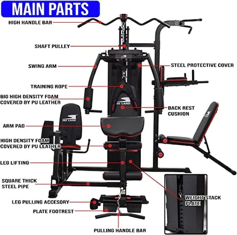 Skyland Fitness Home Gym 3 Station Heavy Duty with 71kg Weight Stack With Pull up bar Sit Up Power Tower Workout Stand Bench Press , GM-8144