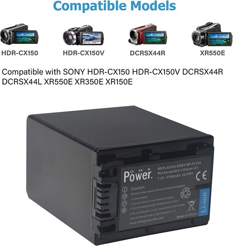 DMK Power 2 x NP-FV100 3700mAh battery and TC1000 Battery Charger Compatible with Sony HDR-CX150 HDR-CX150V DCRSX44R DCRSX44L XR550E XR350E XR150E.etc