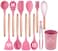 LIYING Cooking Utensils Set, 12 Pcs  Silicone Kitchen Tool Set Non-Stick Heat Resistant Silicone Cookwares with Holder &amp; Wooden Handle, Kitchen Gadgets Cookware and Spatula Utensil Set(Pink)