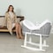 Teknum Infant Wicker Pod Moses Basket with White Waffle Beddings &amp; White Rocker Stand - Wooden Grey