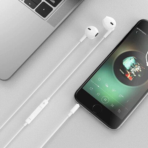 HiFi Stereo 3.5mm Wired Earphones with Mic Built-in Volume Control White