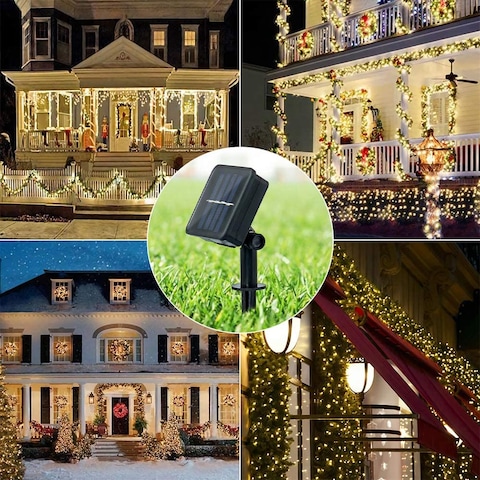 Solar String Lights 12M 100LED 8 Modes Solar Powered Lights for Home,Gardens, Patios,weddings and Parties (Warm White)