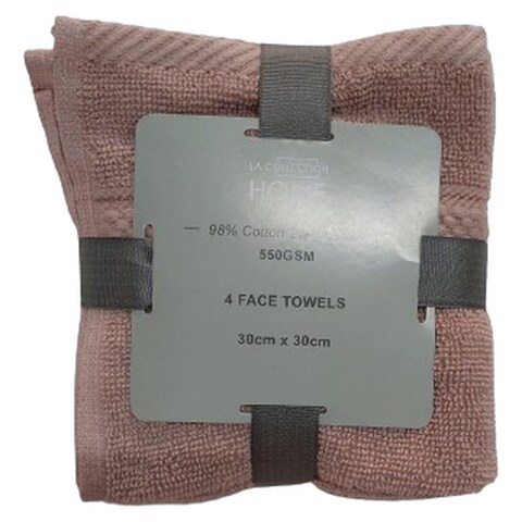 LA Collection 550 GSM Cotton Viscose Face Towels Mid Rose 30x30cm 4 PCS