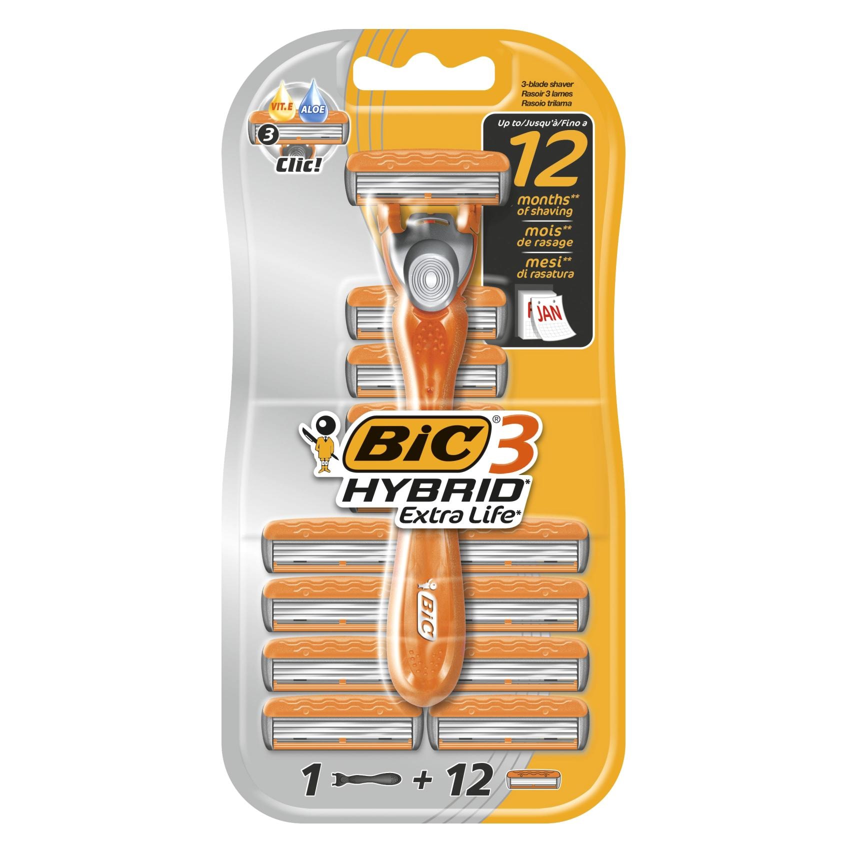 Buy Bic 3 Hybrid Extra Life Triple-Blade Shaver With 12 Cartridge ...