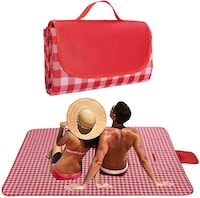 Waterproof Foldable Outdoor Camping Mat Widen Picnic Mat Plaid Beach Blanket Baby Multiplayer Tourist Mat 145X180cm,Red