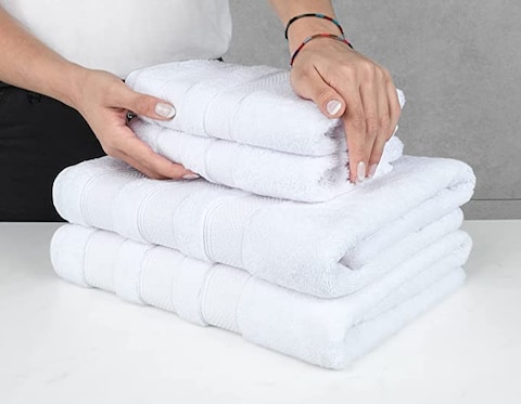 Safi Plus Luxury Hotel Quality 100% Turkish Genuine Cotton Towel Set, 2 Bath Towels 2 Hand Towels 2 Washcloths Super Soft Absorbent Towels for Bathroom &amp;amp; Kitchen Shower - Bright White