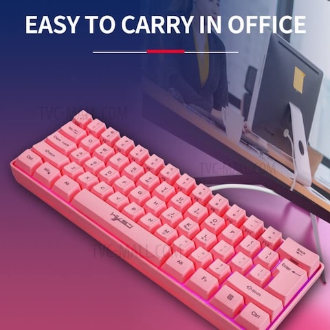 HXSJ Wired Gaming Keyboard RGB Streamer Wired Keyboard 61-key Gaming Keyboard for Game/Office (V700 Pink)