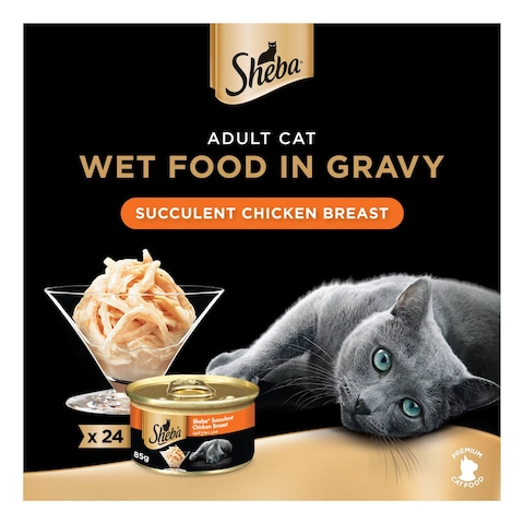 Sheba Succulent Chicken Breast Flavour in Gravy Wet Food for Cat, 85g Pack of 24