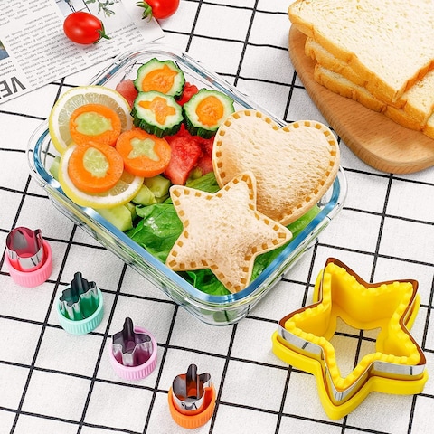 20Pcs Sandwich Cutter and Sealer Set for Kids, Sandwich Maker Holiday Heart Cookie Cutters Fruit Vegetable Cutter Shapes for Boys &amp; Girls Bento Lunch Box with Mickey Mouse Dinosaur Star, etc