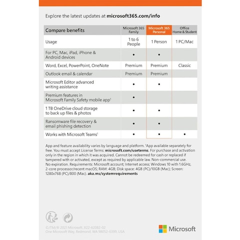 Microsoft Office 365 Personal - 1 User 1 Year