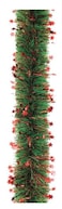 Green Garland w/Red Tinsel Stars 300cmx12cm