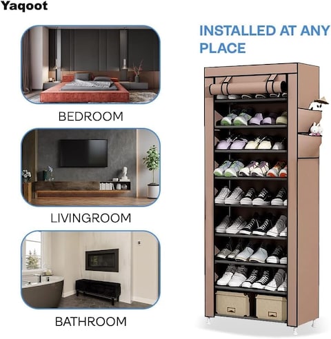 10-Tier Shoe Rack, Shoe Storage, Shoe Rack 58 x 28 x 160 cm, for approx. 27 Pairs of Shoes, DIY, Slim, Made of Non-Woven Fabrics (brown)