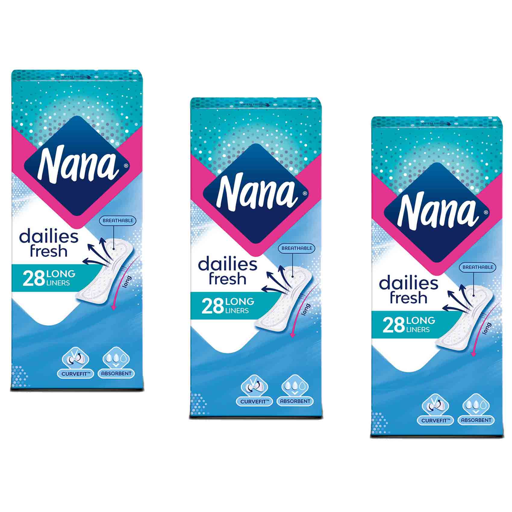Nana Pantyliners Feminine Long 28 Pads 3 Pieces product thumbnail 2