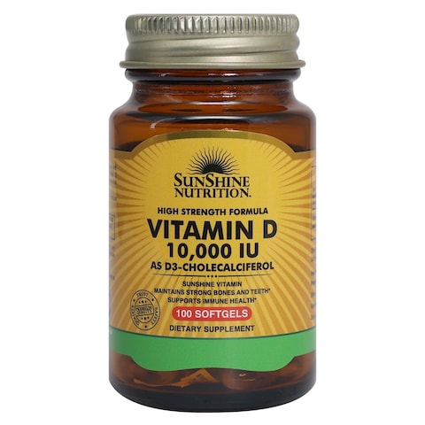 Sunshine Nutrition Vitamin D 10000IU Softgel Dietary Supplement 100 Softgels