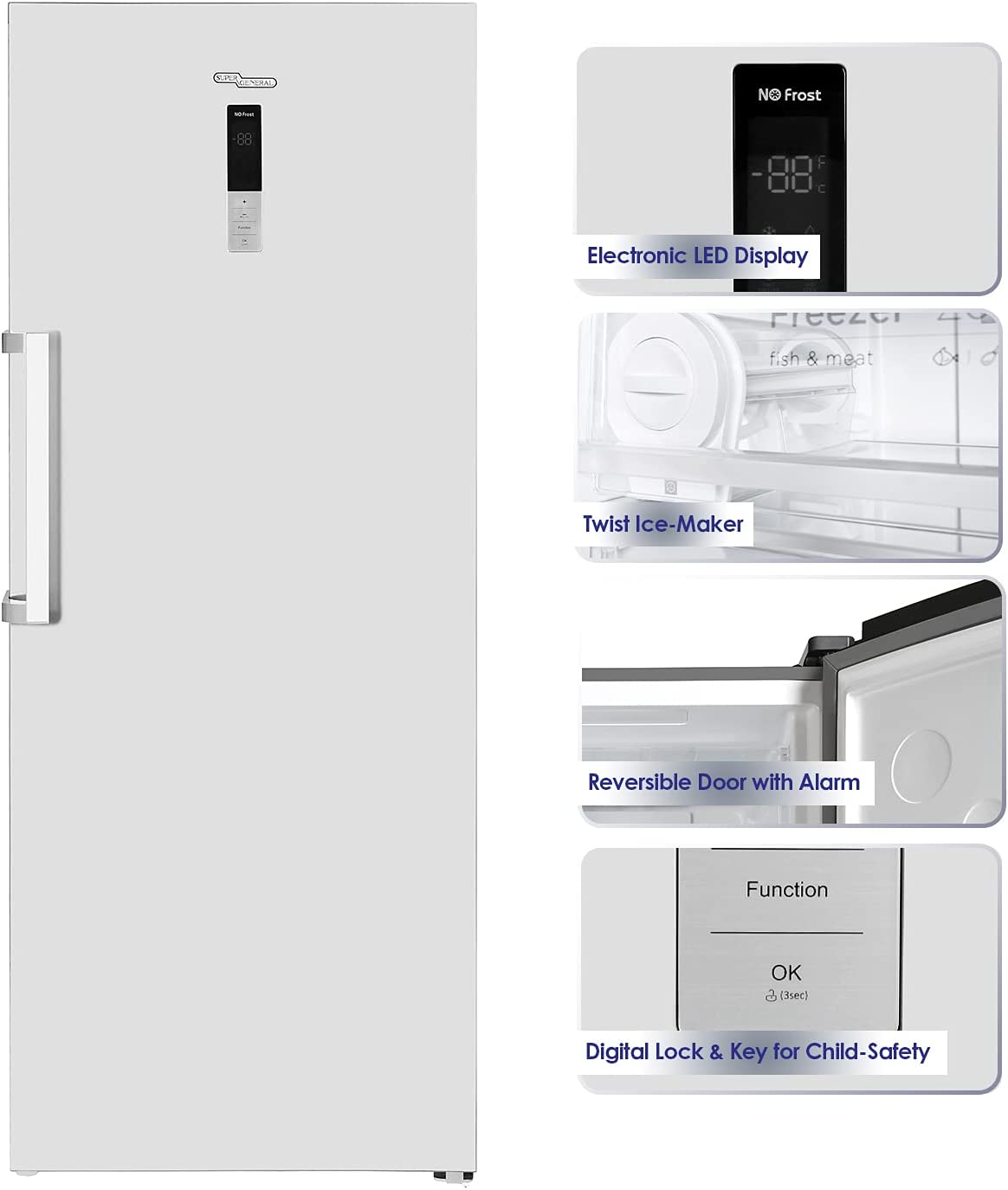 Super General 380L Net Capacity Upright Freezer, Inox, SGUF441NFDCI