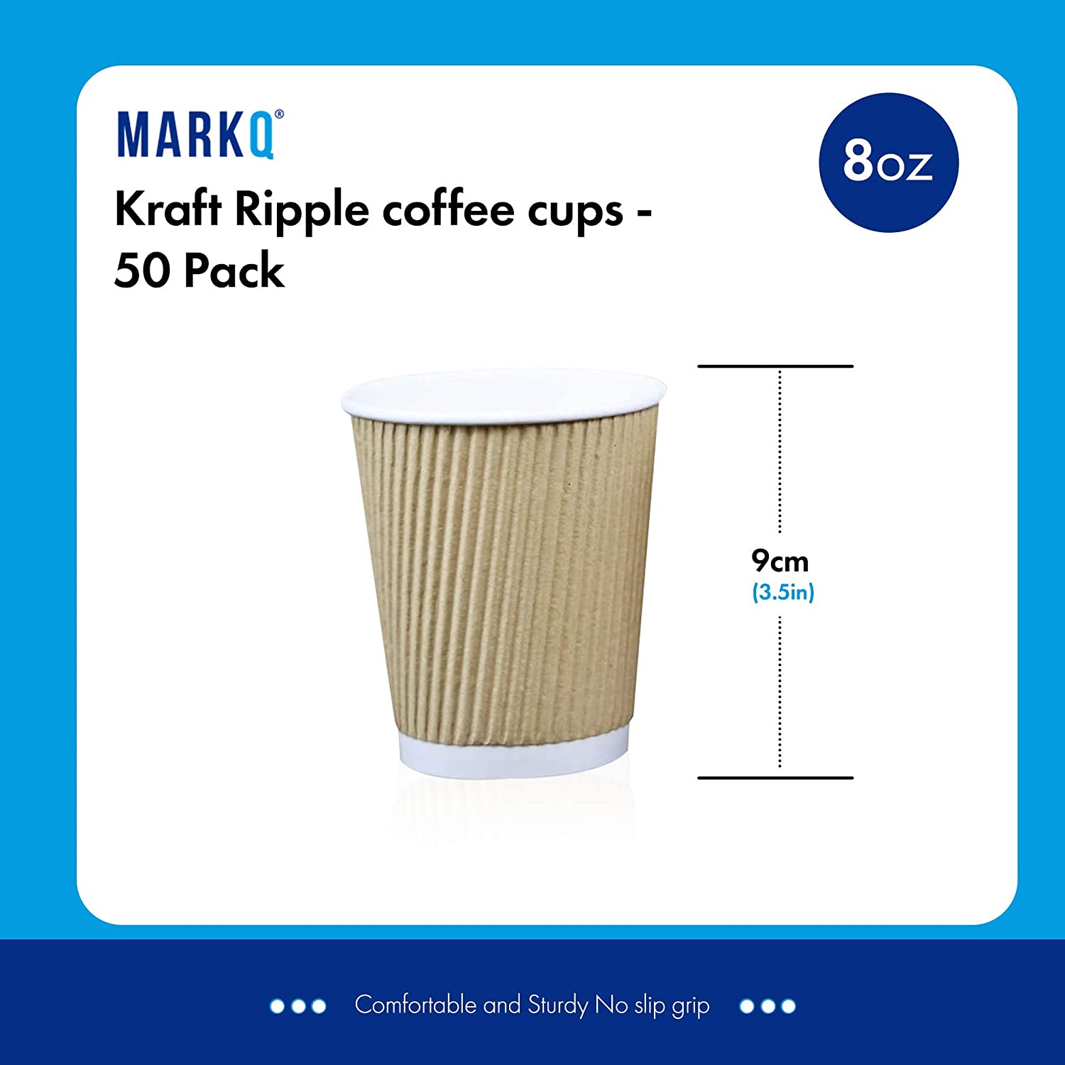 Markq [50 Cups] 8 oz. Brown Disposable Ripple Insulated Coffee Cups - Hot Beverage Corrugated Paper Cups