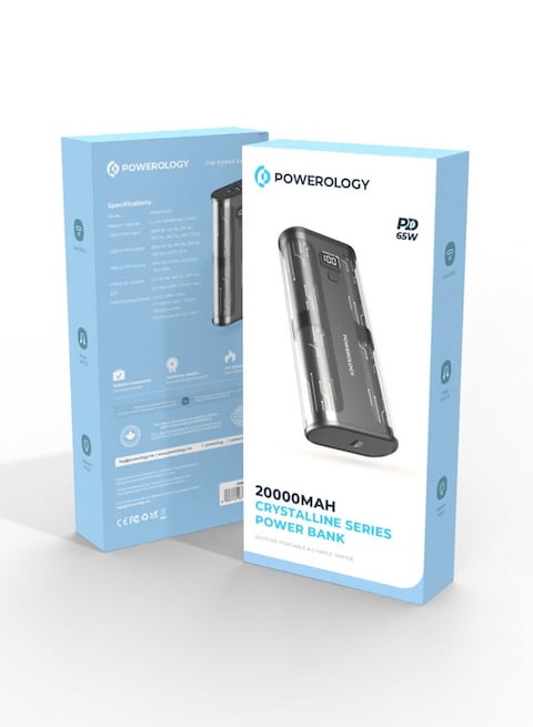 Powerology Crystalline Series Powerbank 20000mAh PD 65W - Transparent/Grey